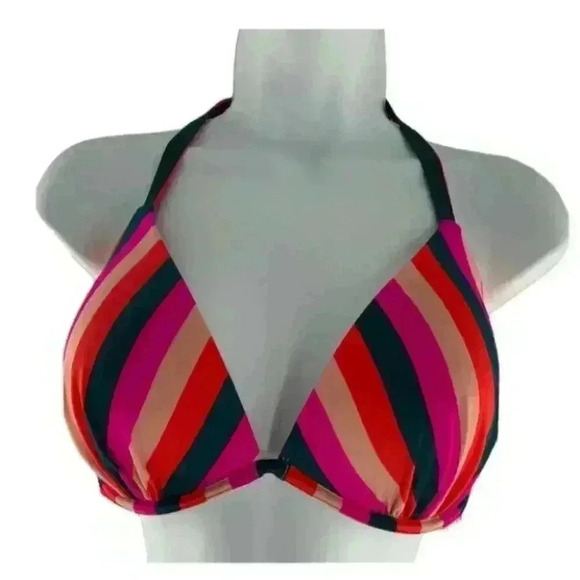 Shade & Shore Bikini Top Multicolor Striped Colorful Swimwear Bro Size 34DD - Picture 6 of 6